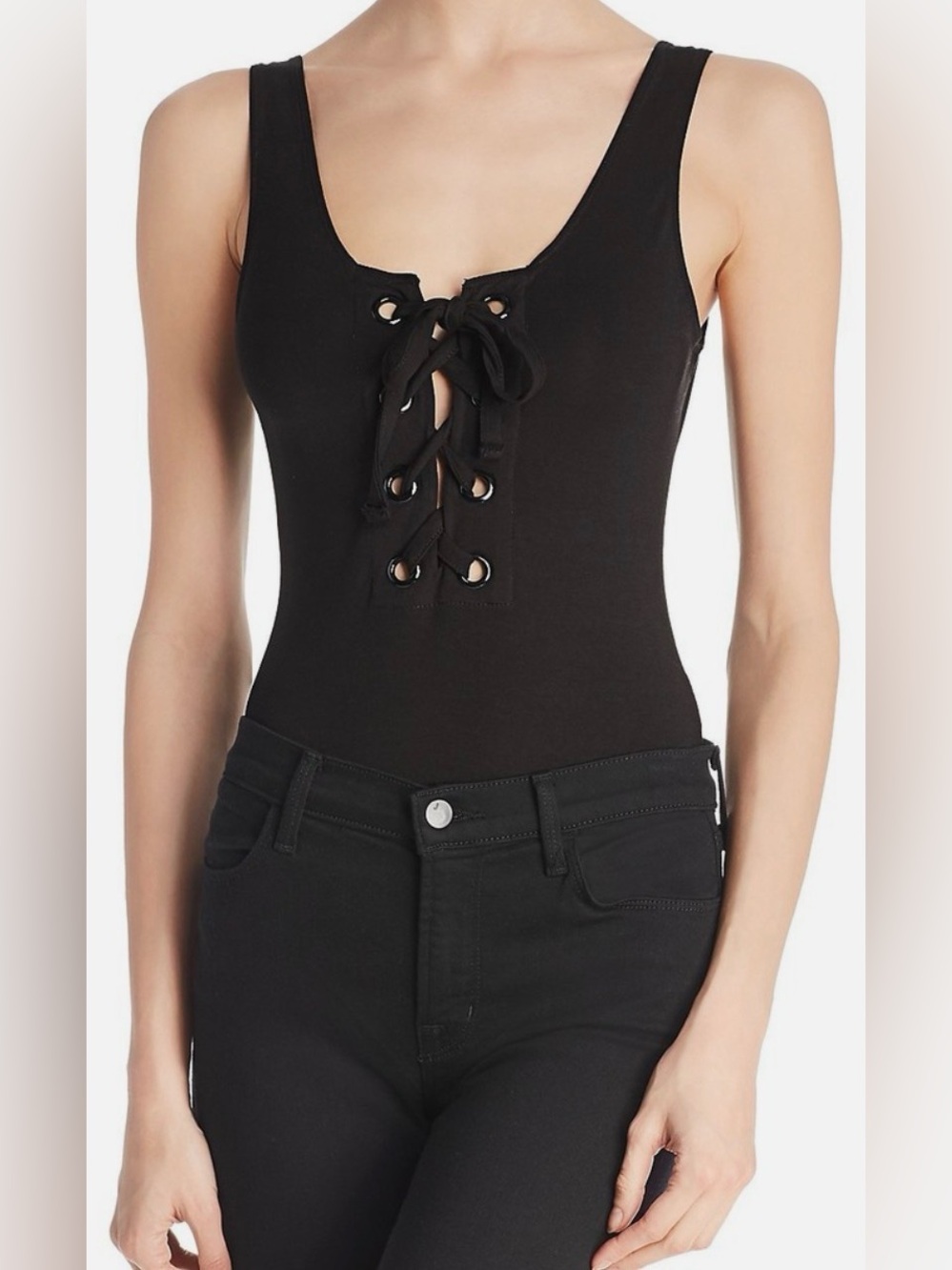 Topshop Lace-Up Sleeveless Bodysuit Black Size 10